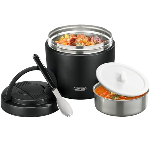 Wiwens 32oz Thermo Food Jar Black - Insulated Leakproof Soup Bento Container with Spoon