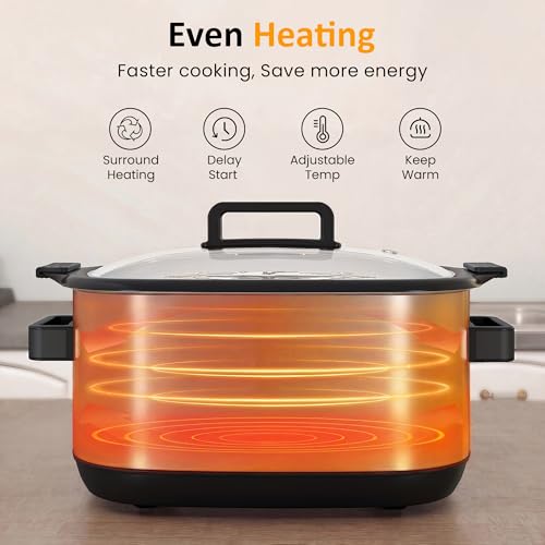 Sunvivi 12-in-1 Programmable Slow Cooker 6.5QT Black with Timer & Keep Warm