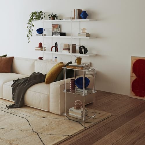 Aquiver Acrylic Tall Side Table 3-Tier ET-31 Inches for Small Spaces - Clear Bedside & Living Room Nightstand