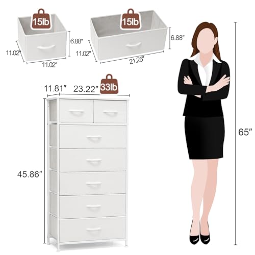 White Fabric Dresser with 7 Removable Drawers - Vertical Storage Tower