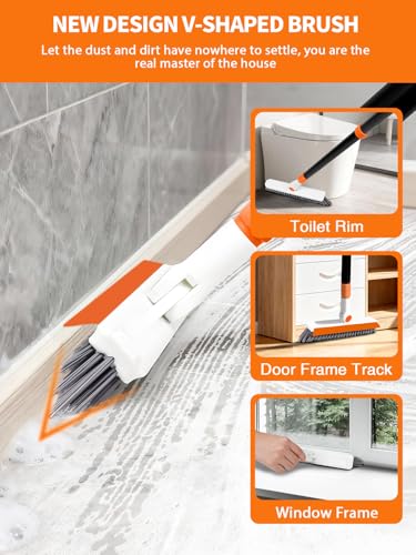 4-in-1 Extendable Baseboard Cleaner with Reusable Pads & Carpet Rake