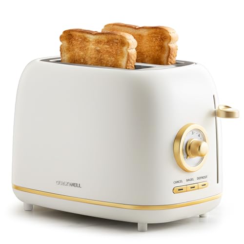 2 Slice Toaster Wide Slot Stainless Steel Matte White & Gold - Retro Kitchen Appliance