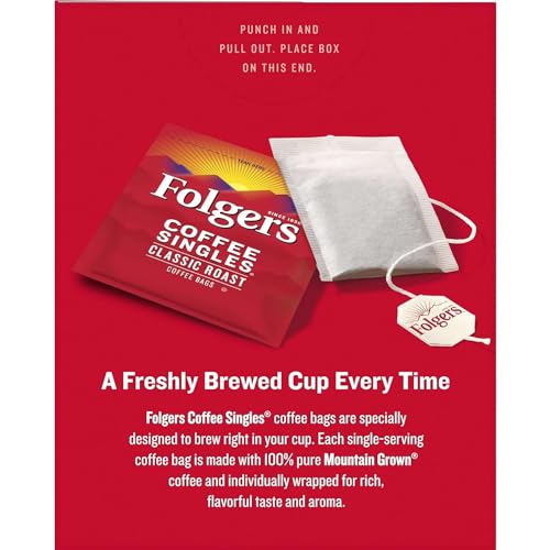 Folgers Medium Roast Coffee Singles Pack of 12 - 228 Single Serve Bags - Classic Roast / 19 Count