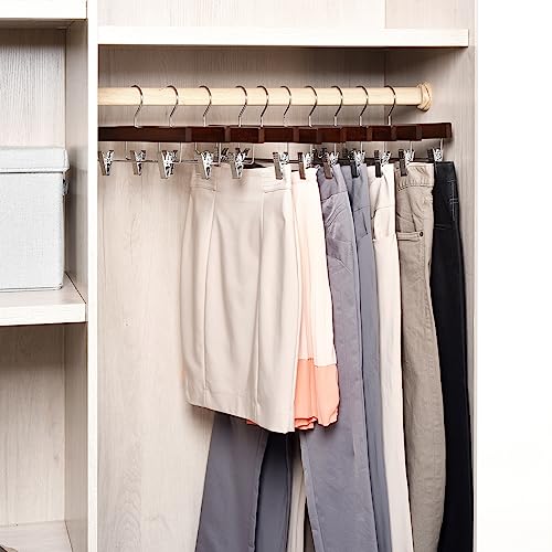 24 Walnut Wooden Pants Hangers with Adjustable Clips - 14" Variation of 24 / Walnut