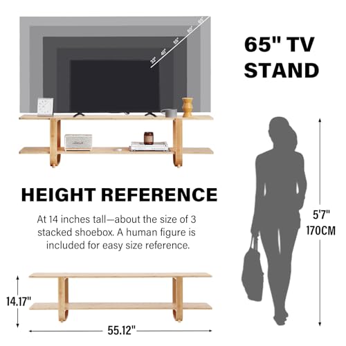 Welnow 2 Tiers Wood TV Stand for 65 Inch Flat Screen Media Console