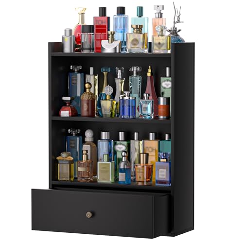 Wooden 3-Tier Cologne Organizer for Men with Drawer - Perfume & Accessory Storage