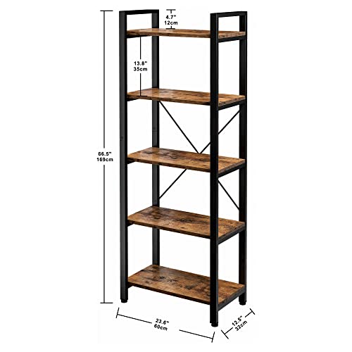 IRONCK Bookshelf, 5-Tier Industrial Ladder 110 lb per Shelf, Vintage