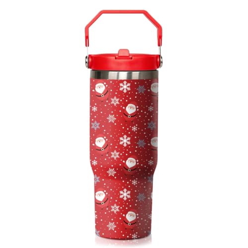 Kearscupra 30oz Santa Claus Tumbler with Handle & Flip Straw - Christmas Insulated Stainless Steel Travel Mug