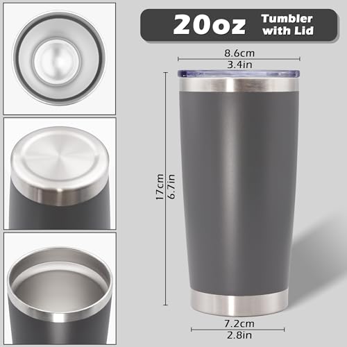 20oz Tumbler with Lid - Stainless Steel Insulated Mug Gray (12-pack) AIANJI