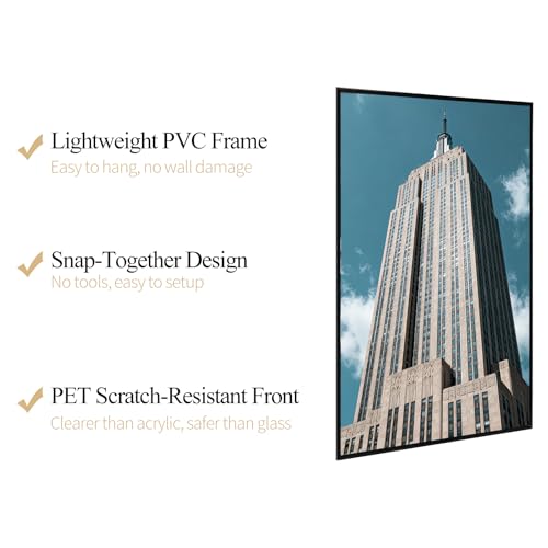 Lavezee 24x36 Black Poster Frame 3-Pack - Easy Slide-In, Tool-Free Assembly, Plastic