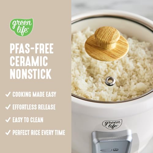 Cream 1.5QT Rice Cooker with Removable PFAS-Free Ceramic Nonstick Pot - 3-Cups Uncooked