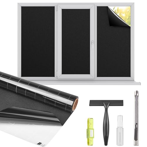 Blackout Window Privacy Film - Total Black / 35.4 x 314.9 inches - Light Blocking & UV Protection