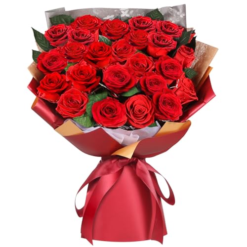 Preserved Red Roses Bouquet - 24 Long-Lasting Romantic Flowers - Ideal Anniversary & Gift for Women, Wife, Girlfriend