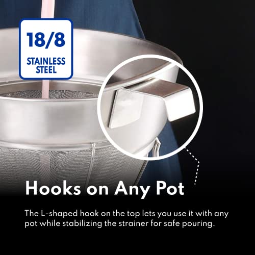 8-Inch Reinforced Fine Mesh Soup & Stock Strainer - Stainless Steel Kitchen Tool