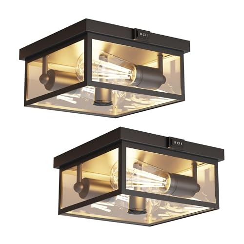 2-Pack Outdoor Ceiling Light with Motion Sensor 10.5 Inch Flush Mount Porch Light