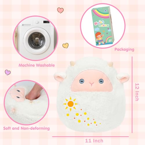 Lamb Plush Pillow Cute White Sheep Plush Toy Soft Fuzzy Lamb Hugging Pillow Stuffed Animal Easter Birthday Gifts for Kids Girls Boys