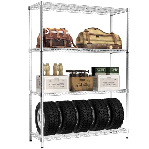 Heavy Duty Metal Wire Shelving Unit - Adjustable Storage Rack for Garage, Kitchen, Office, Warehouse - Silver, 15.8"D x 45.8"W x 59.4"H, 1400 lbs Capacity, Chrome Variation