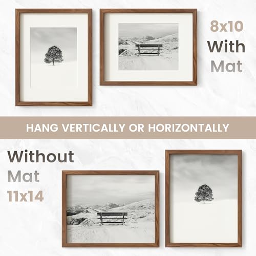 Walnut Picture Frame Set of 3 - 11x14 Natural Wood Wall Frames - Variation of Walnut / 11X14, 3P