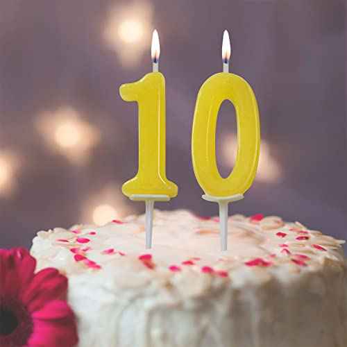 10 Pieces Birthday Cake Candles - Number Candles, Number 0-9 Cake Numeral Candle for Christmas Birthday, Birthday Candles for Wedding Reunion Theme Party (Yellow)