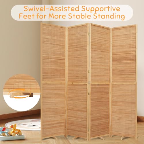 Brown Bamboo Room Divider 4 Panel Folding Privacy Screen 5.6FT - JVVMNJLK