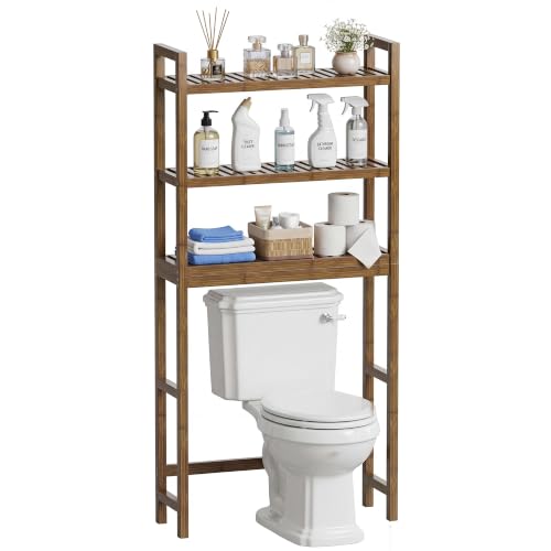 Walnut Over-The-Toilet Bathroom Storage Shelf with 3 Adjustable Bamboo Shelves