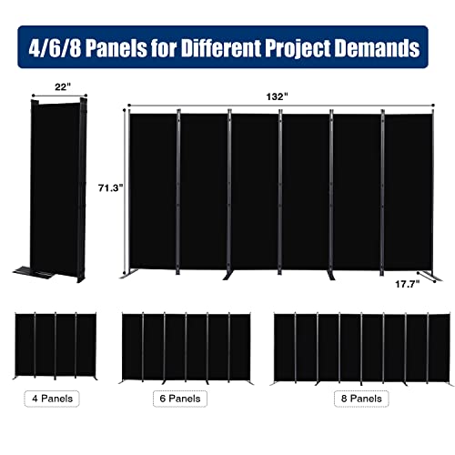Black 6-Panel Room Divider 132-Inch Wide Folding Privacy Screen - HOMSCREENER