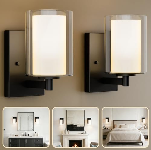 Kalium Black Double Glass Wall Sconces Set of Two - Modern Farmhouse Vanity Lights