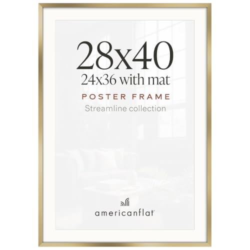 Americanflat Gold 28x40 Poster Frame with Mat - Slim Molding, Pack of 1