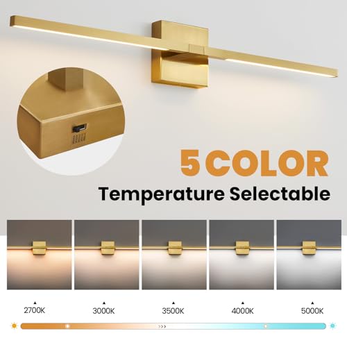 CCYCOL 30-inch Gold Rotatable LED Bathroom Vanity Light Fixture Over Mirror Dimmable 5CCT