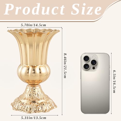 French Gold 8.4-inch Set of 10 Metal Trumpet Vases for Centerpieces - JOYLIGHTORIGINALS