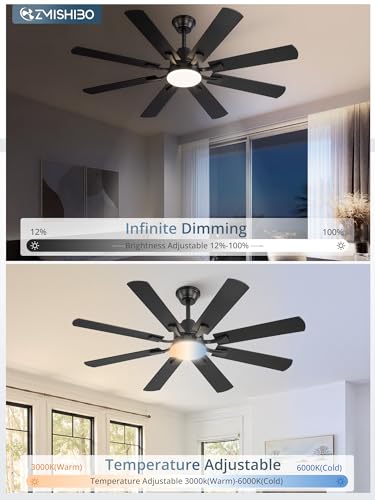ZMISHIBO 52 Inch Black Ceiling Fan with Light and Remote Control