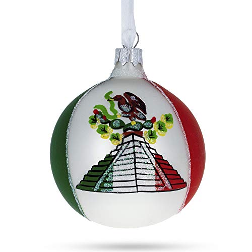 Mexican Flag Glass Christmas Ornament 3.25 Inches Hand-Painted Holiday Decor