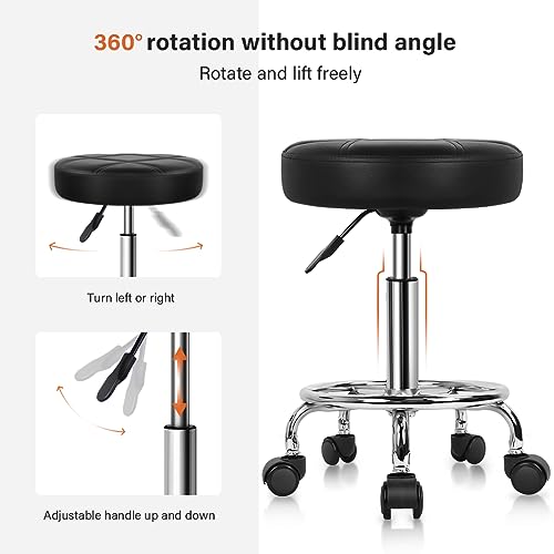 KKTONER Black Adjustable Swivel Drafting Stool with Wheels - PU Leather Office Chair