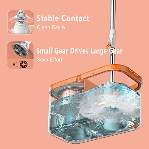 White & Orange 61-Inch Spin Mop and Bucket Set with 5 Refills, Wringer System