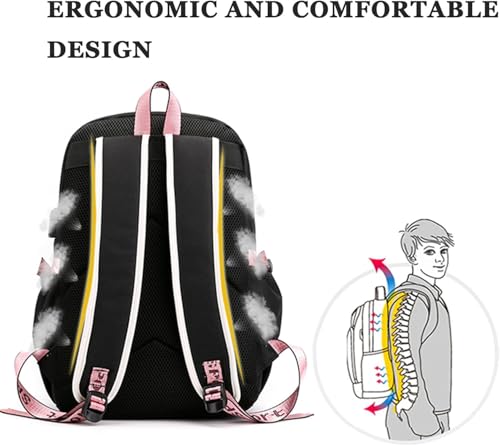 Kids Stitch School Backpack Rainbow Pink Kid Bookbag with Laptop Divider - Variation of Stitch-2