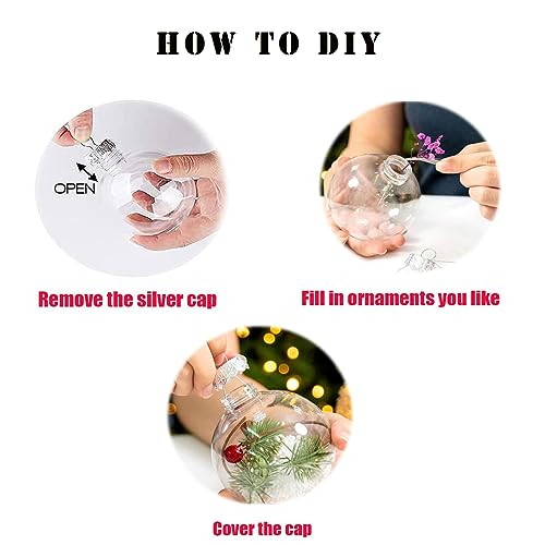 12 pcs Hanging Clear Plastic Fillable Ornaments Balls for Crafting DIY,Round Clear Ball Ornament for Xmas Tree,Home Decoration,Wedding,Party,Christmas