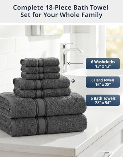 Space Grey 18-Piece Cotton Bath Towel Set - Soft & Absorbent, Complete Bathroom Linen