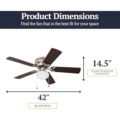 42 Inch Ceiling Fan with Light - Silver Finish, Reversible Blades & Remote Control