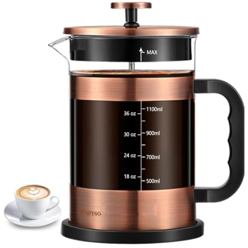 Large 51oz French Press Coffee Maker with Thickened Glass - New Style Copper