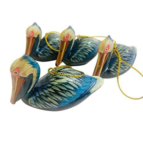 Pelican Ornament Realistic Bird Christmas Tree D?cor Hand Painted Decoration Boxed, Set of 4