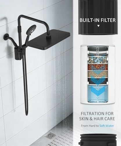 Black 12-Inch Shower Head with Filters and Handheld Spray Combo
