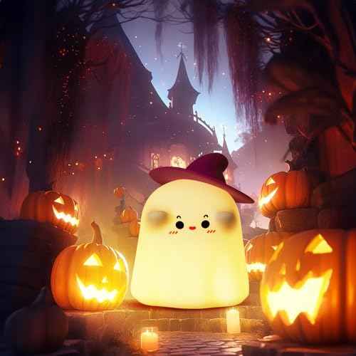Hbaushun Ghost Night Light, Cute LED Silicone Lamp, Dimmable Bedside Bedside, Rechargeable Nursery Ghost Nightlight, with 30 Minute Timer Touch Lamp for Birthday Christmas Gifts Bedroom Decorations