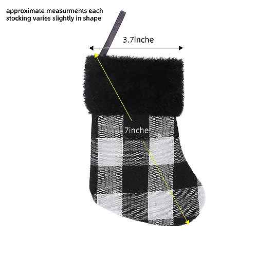 Mini Christmas Stockings 7 inch 24pcs, Buffalo Check and Plush Stocking Cuffs Composition Christmas Stockings, Christmas Hamging Decorations
