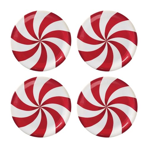 UP Classic Peppermint Candy Melamine Dessert Plates - Set of 4, 6.75 Inch Christmas Tableware