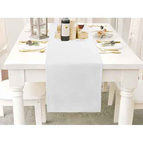YATOJUZI White Table Runner Seasonal Summer Spring Table Runners 72 Inches Long Washable Farmhouse Rustic Table Runner Kitchen Dining Table Decoration for Christmas Home Party Decor 13x72 Inches