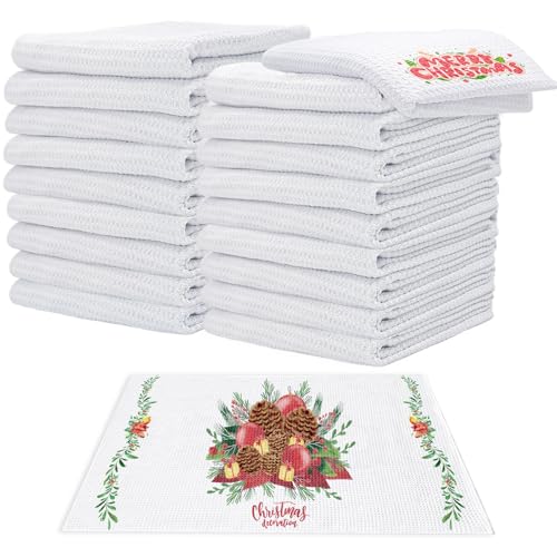 YOUKE OLA 20 Pack Sublimation White Kitchen Towels 16x24 Microfiber Dish Drying