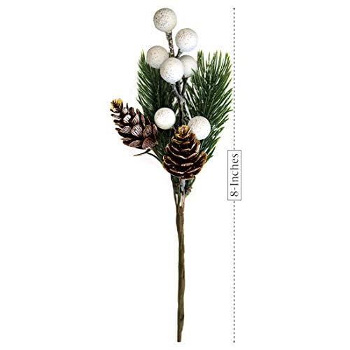OLYPHAN White Christmas Berries/Berry Stems w. Pine Branches & Artificial Pine Cones/White Holly Spray/Wreath Picks for Winter Decor, Holiday Crafts, Xmas Decorations/Decorative Pick (Snow)