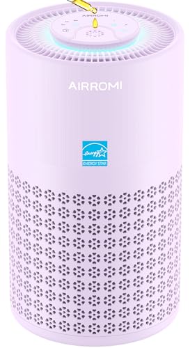 AIRROMI Purple Air Purifier for Bedroom with HEPA 3-in-1 Filter, Covers Up to 990 sq ft, Quiet 360° Air Cleaner for Pets & Allergies