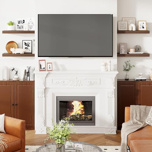 Heimlove 24-Inch Walnut Floating Wall Shelves Set of 2 Rustic Wood Wall Mounted Storage