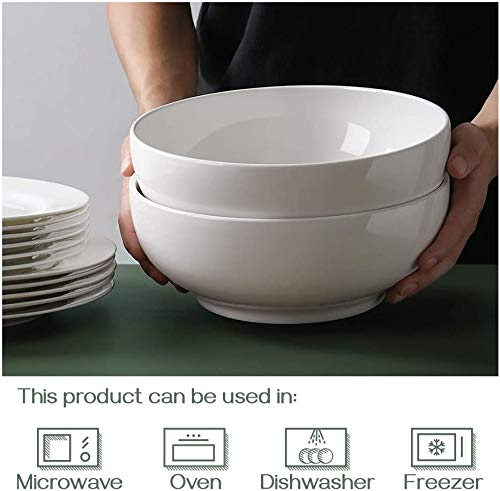 DOWAN 90 OZ (9.5 Inch) Large Serving Salad Bowl for Entertaining, Pasta, Soup, White
